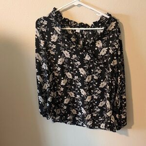 Old Navy Black Floral Blouse with White Flowers